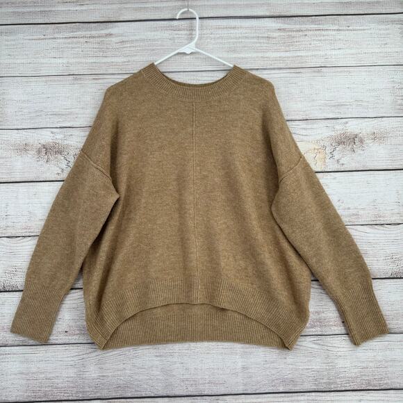 Vince Camuto Crewneck Rough Seam Boxy Sweater Womens Medium Beige Tan - Picture 1 of 11
